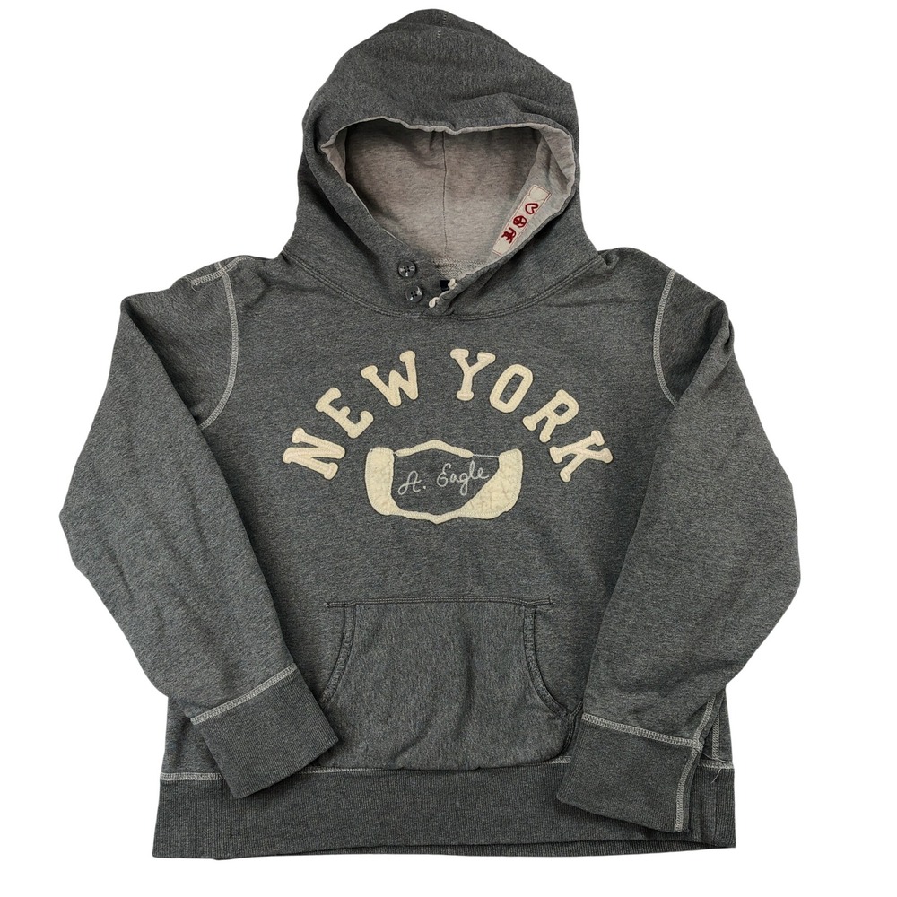 American Eagle New York Hoodie Pullover Sweatshirt Button Neck Womens XL Chain
